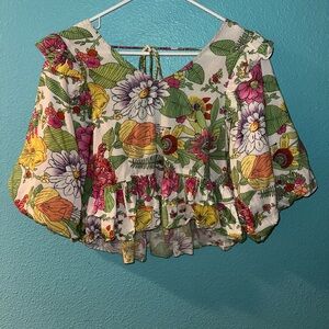 Floral Print Women's Blouse with Ruffle Hem